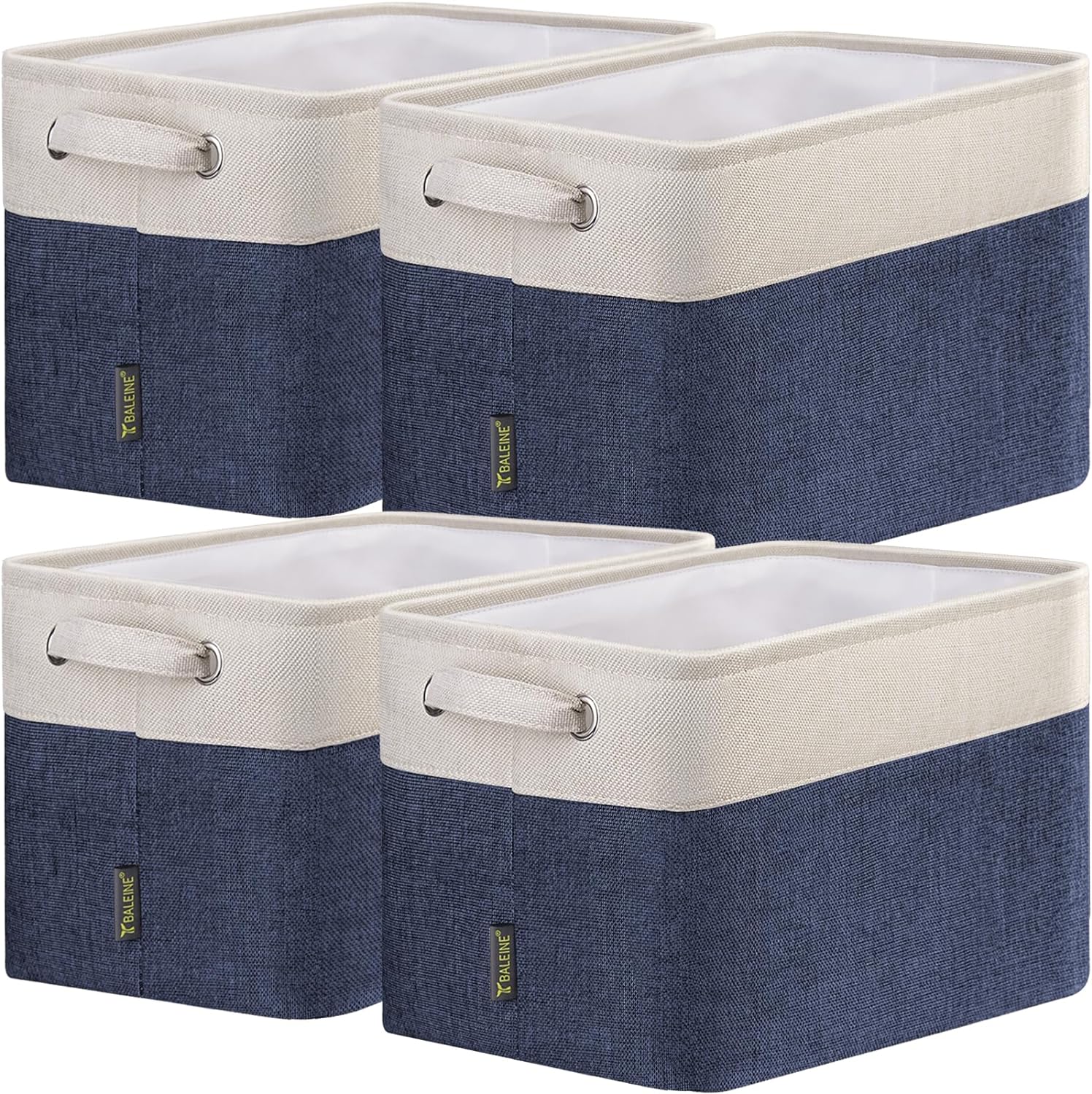 BALEINE 4 Pack Fabric Storage Bins Storage Basket Closet Shelf Organizer for Closet Organizing, Decorative Large Linen Closet Organizers and Storage (Navy Blue, 4 Pack)