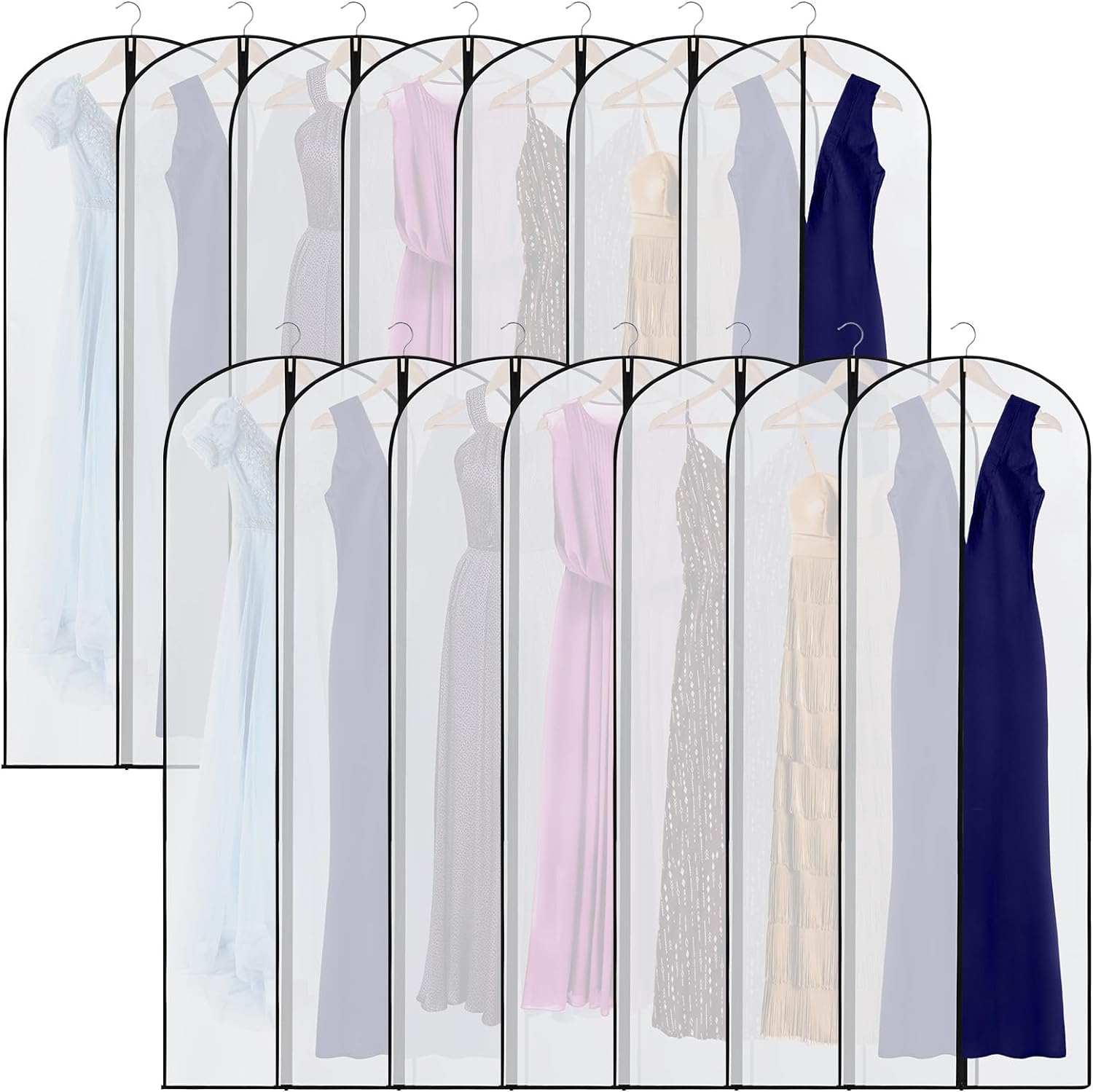 20 Pcs Garment Bags for Hanging Clothes Bulk Clear Zippered Hanging Garment Covers Bags Suit Protector Cover Dress Bags Storage Bags for Clothes Long Dress Suit Coat Costumes Uniforms (24 x 72 Inch)