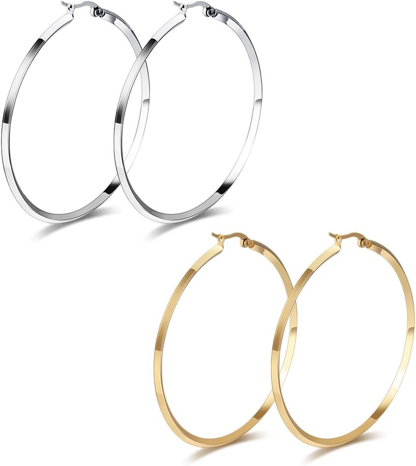 MG Jewelry Fashion Women' Stainless Steel Round Large Size Big Hoop Earring Gold Plated/, 57mm(22.4)