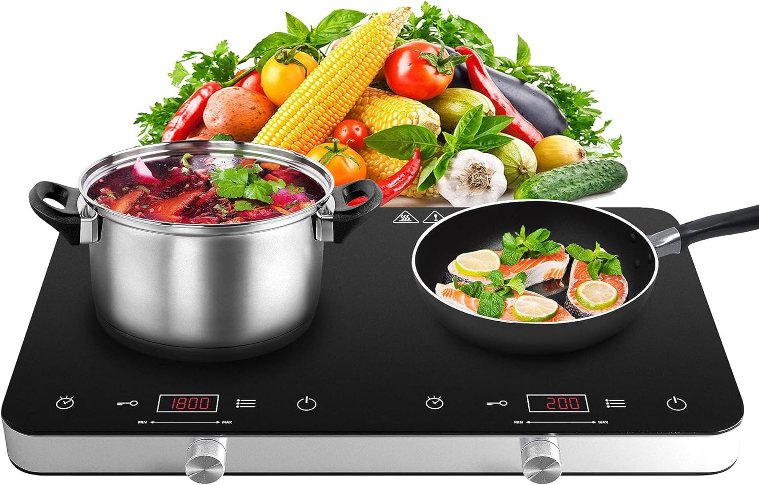 Double Induction Cooktop Burner, 1800w 2 burner Induction Cooker Cooktop, 10 Temperature 9 Power Settings Portable Electric Countertop Burner Touch Stove with Child Safety Lock & Timer