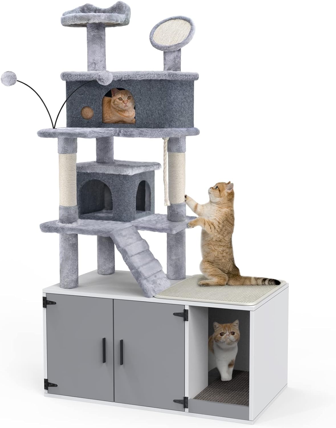 GDLF Cat Litter Box Enclosure Hidden Cat Washroom with Cat Tower All-in-One Large Cat Tree Cat Condo with Sisal Scratching Post & Pad 65