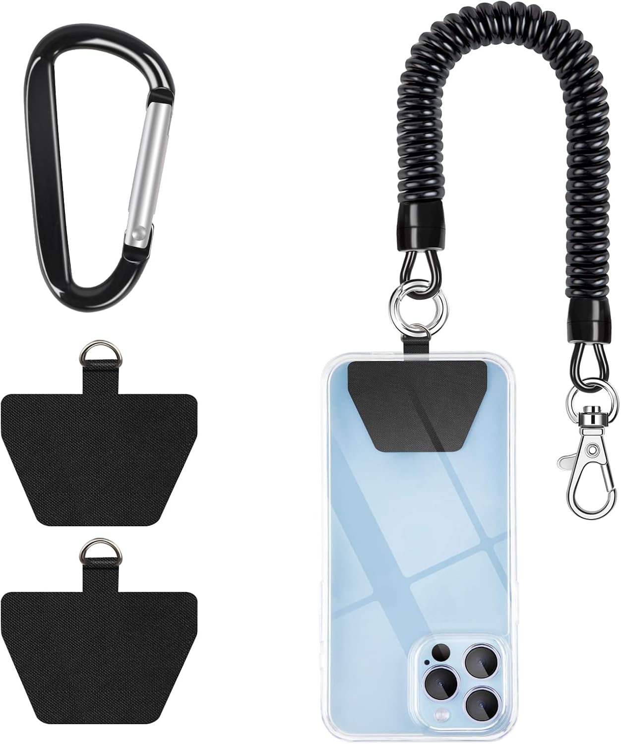 SHANSHUI Phone Lanyard, Spring Rope Phone Tether Tabs with Mountaineering Buckle Free Your Hands Anti Theft Cell Phone Strap Fitting for All Smartphones