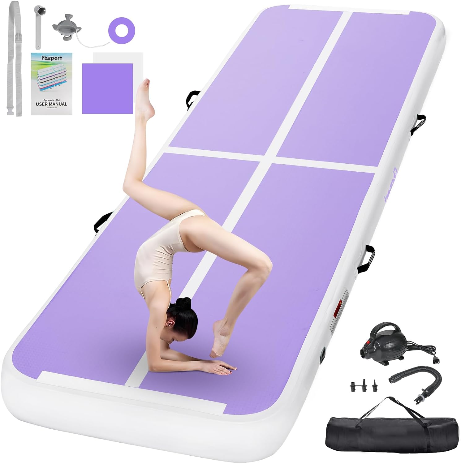 FBSPORT Inflatable Air Gymnastics Mat Training Mats 4/8 inches Thickness Gymnastics Tracks for Home Use/Training/Cheerleading/Yoga/Water with Pump