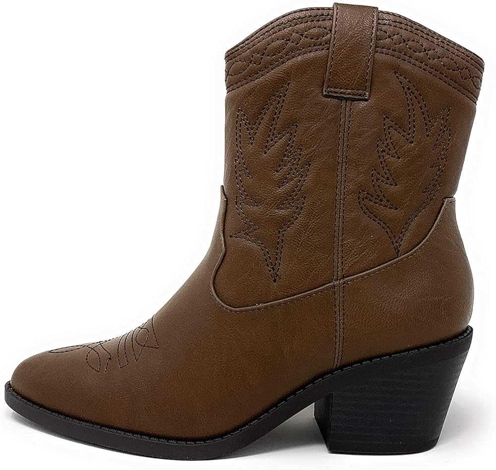 Soda Picotee Women Western Cowboy Cowgirl Stitched Ankle Boots