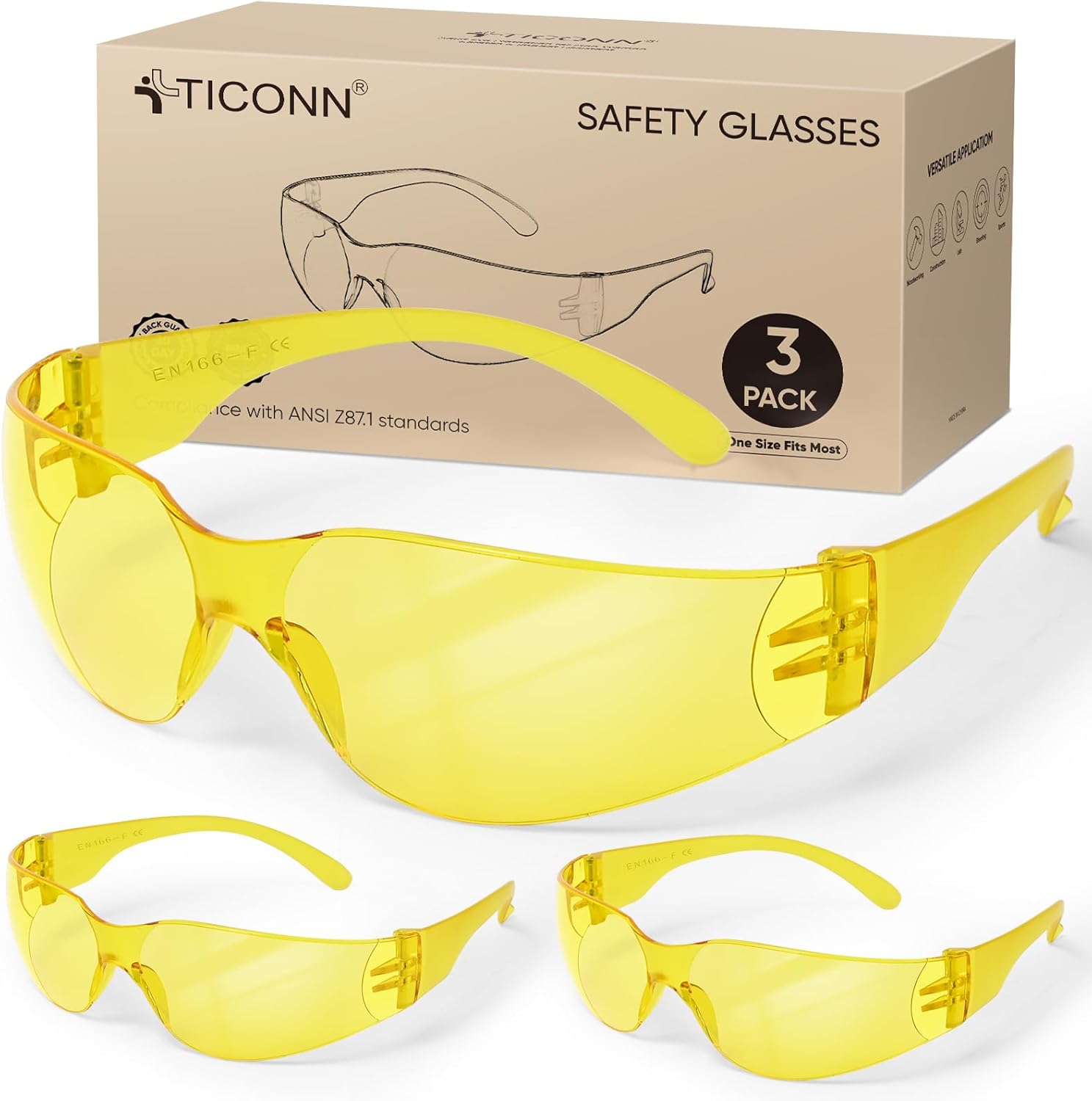 TICONN Clear Safety Glasses for Men, Safety Goggles with Scratch Impact Resistant Meets ANSI Z87.1 Standard