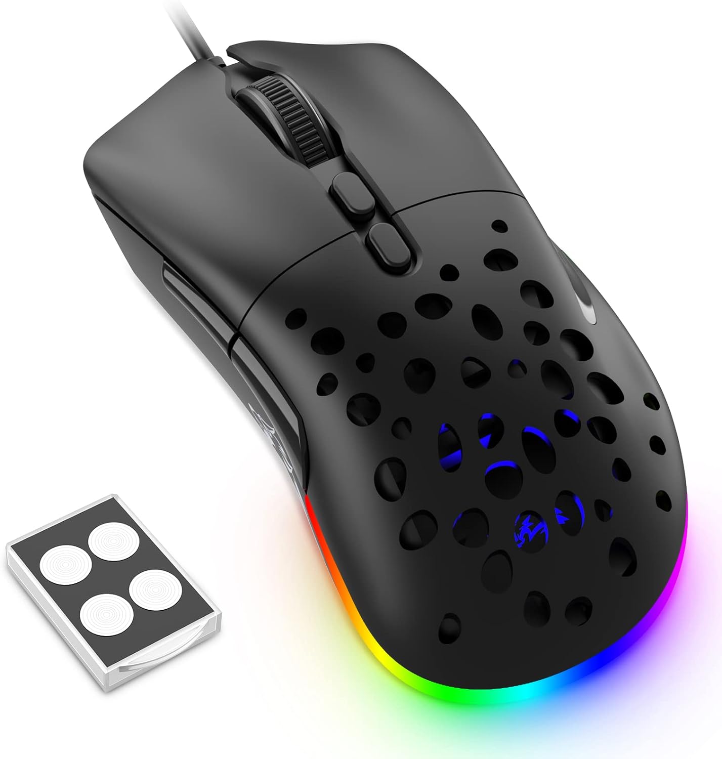 ZIYOU LANG Model D19 RGB Gaming Mouse USB Wired with Multi Chroma Backlit Adjustable 12000Dpi Detachable Rear Cover Weight Tune Ergonomic Honeycomb Shell Optical Sensor 7Button for PC Mac Gamer(Black)