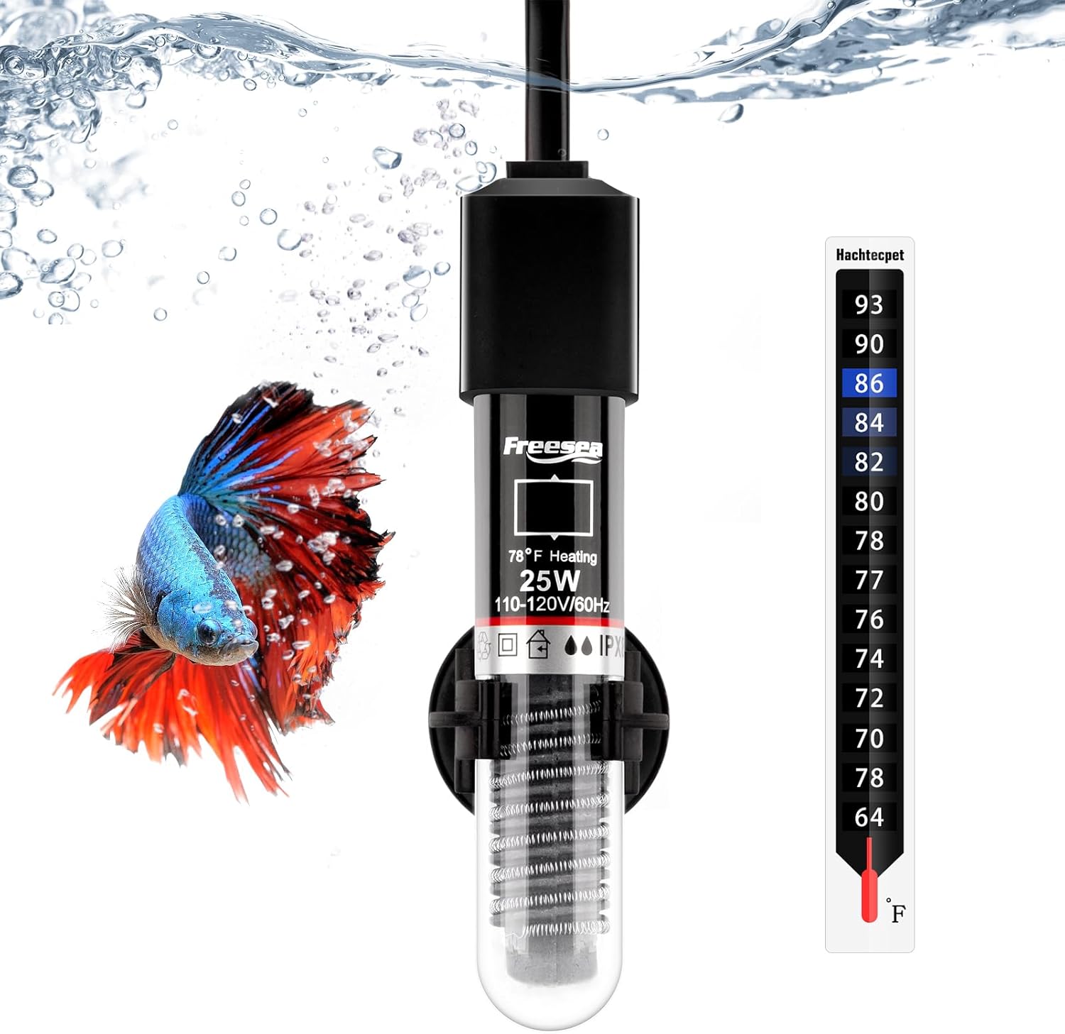 FREESEA Aquarium Fish Tank Heater: 25W Small Submeisible Water Heater with Preset Temperature for Betta | Turtle | Saltwater | Freshwater | 1-5 Gallon