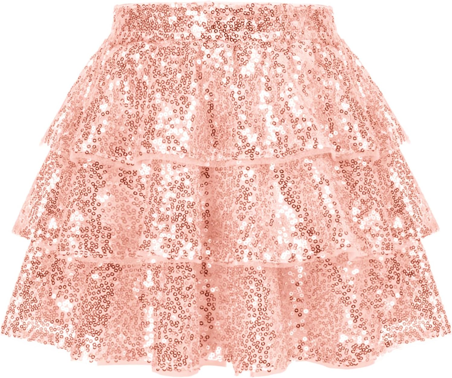 GRACE KARIN Girls Ruffle Skirt Elastic Waist Sequin Skirt for Party