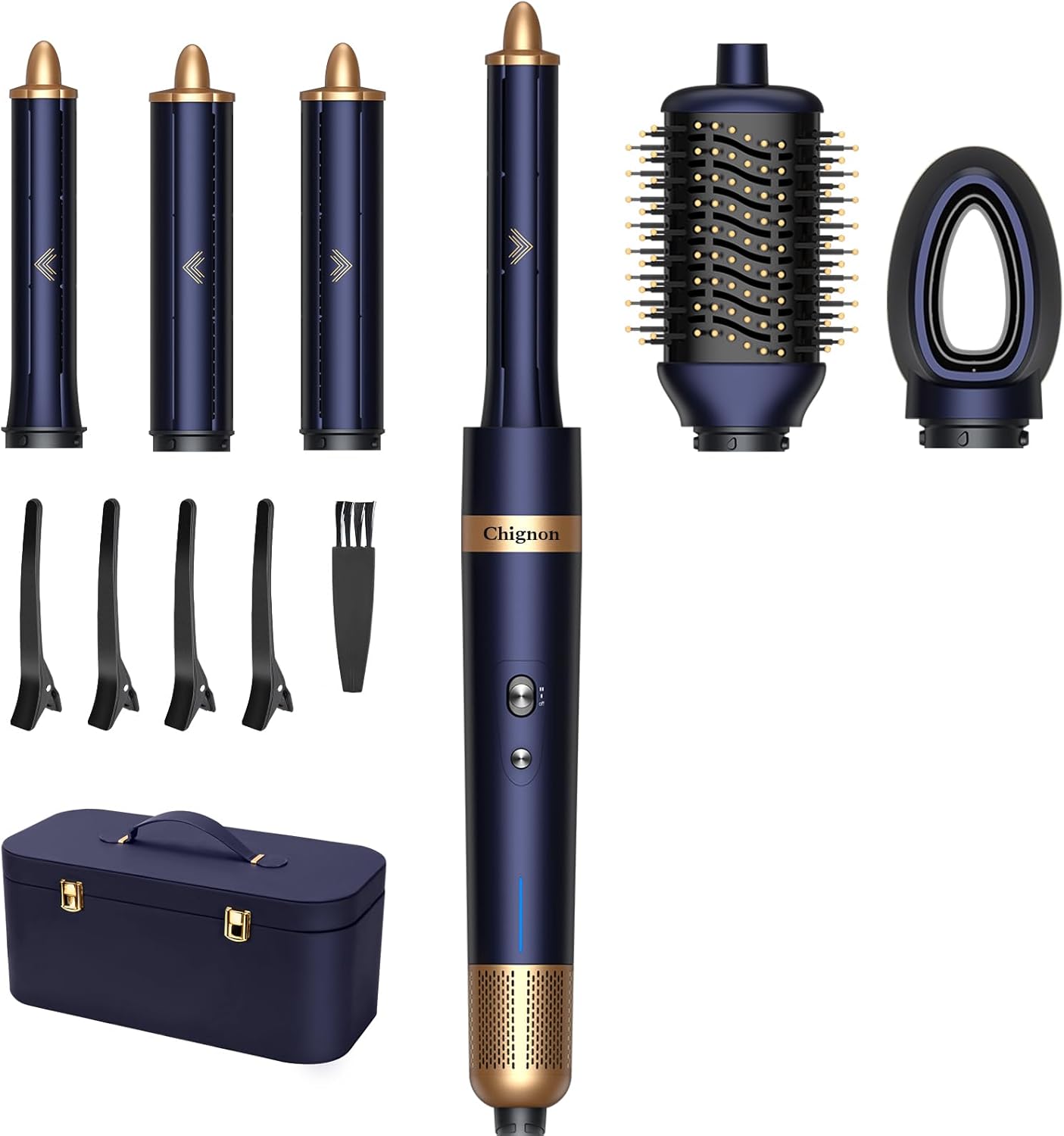 Hair Dryer Brush, Detachable 6 in 1 Hair Styler,High-Speed Negative Ionic Hair Dryer and Hair Curling Wand Set with Auto Air-Wrap Curlers for Fast Drying, Curling Drying, Straightening Combing