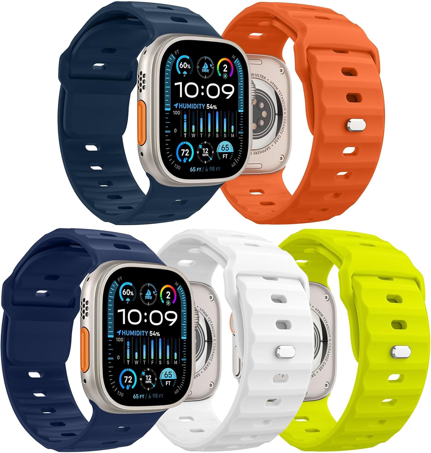 MoKo 5Pack Ocean Band Compatible with Apple Watch Ultra 2 Band 49mm 45mm 44mm 42mm for Men Women,Outdoor Silicone Replacement Strap Sport Wrist band for iWatch Series 9 8 7 6 5 4 3 SE Ultra 2 1,ColorA