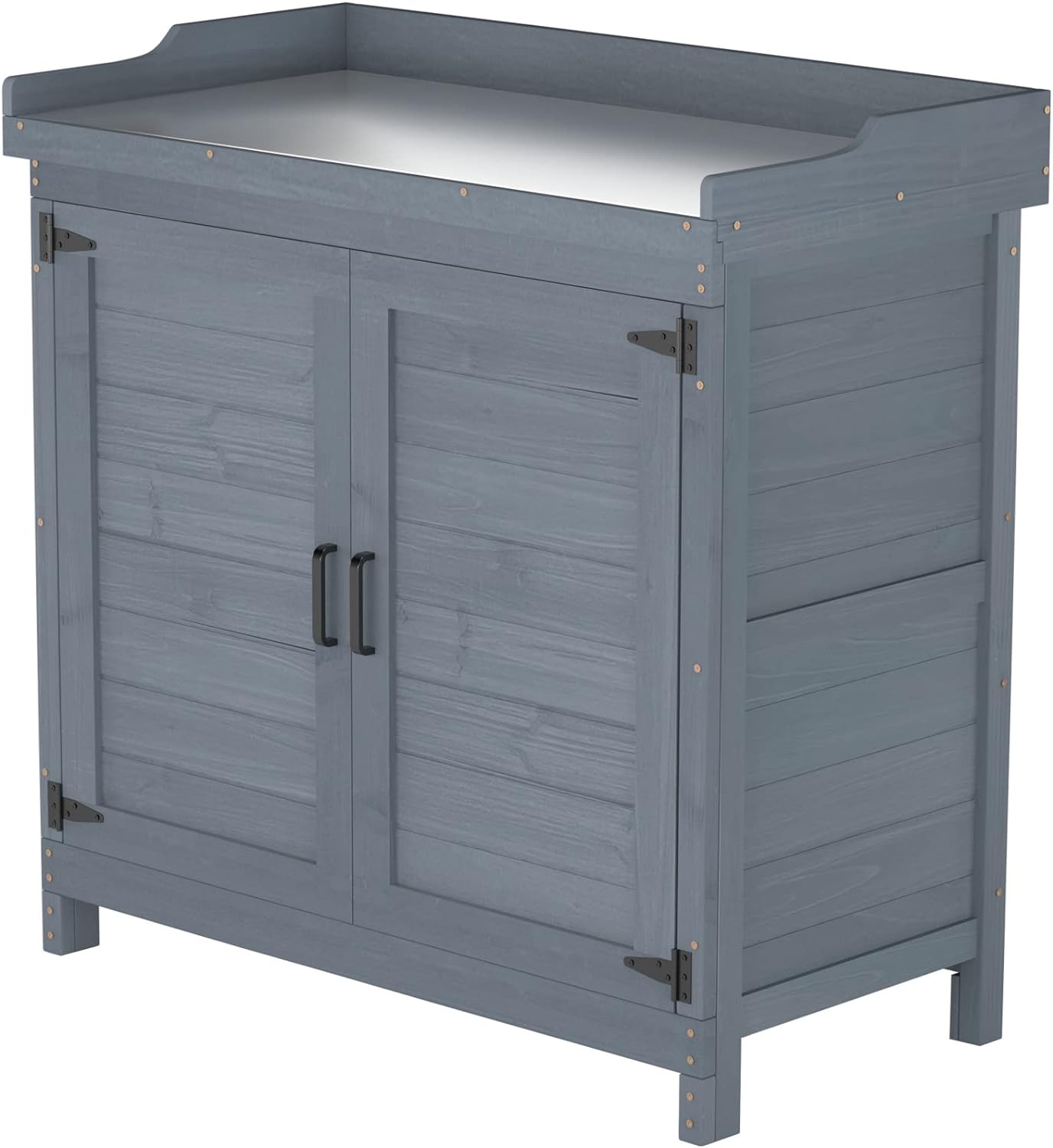 GOOD LIFE USA Outdoor Garden Patio Wooden Storage Cabinet Furniture Waterproof Tool Shed with Potting Benches Outdoor Work Station Table (Gray)