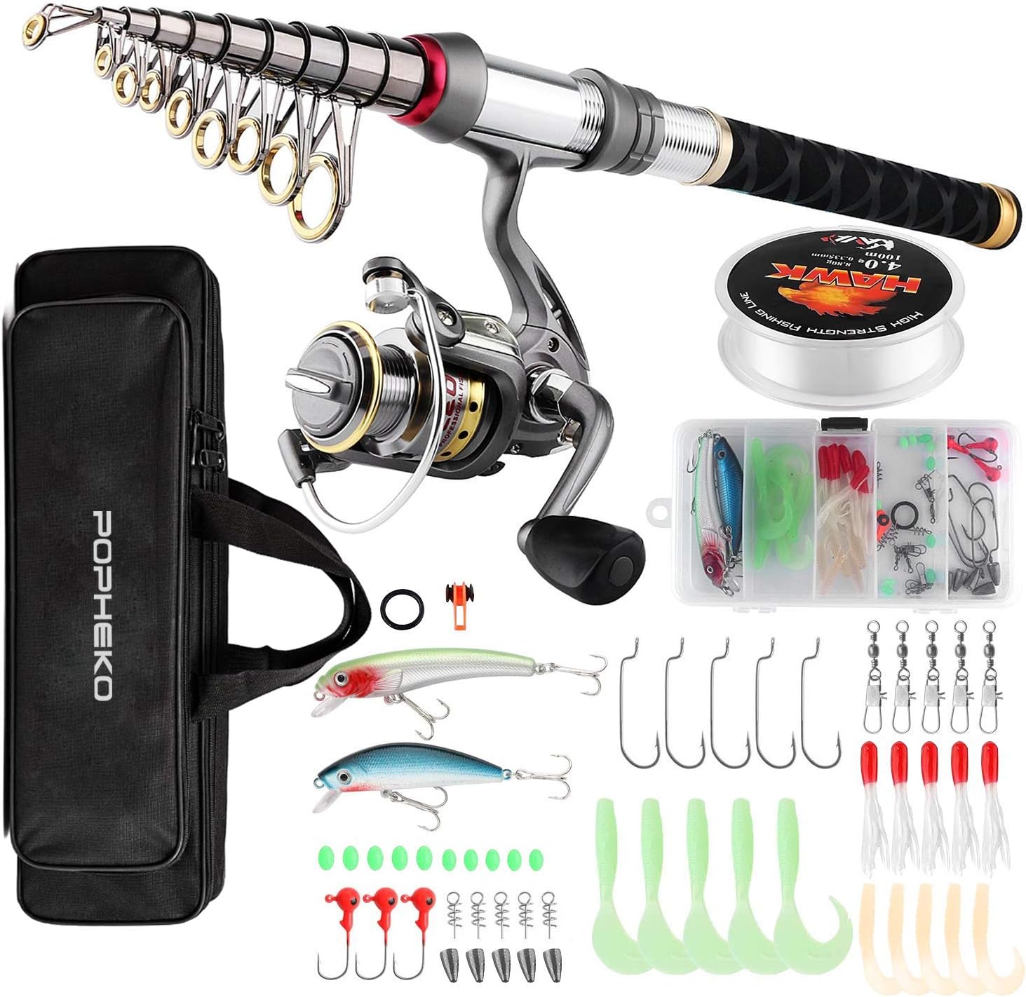 mouhike Fishing Rod Reel Combo Full Kit Telescopic Fishing Pole Set Spinning Reel Line Lures Hooks Fishing Carrier Bag Saltwater Freshwater Fishing Gear for Kids Adults Professional