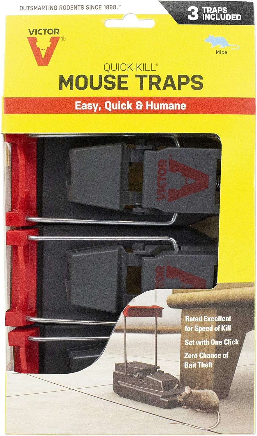 Victor M123 Quick-Kill Easy Set Mouse Trap - 3 Reusable Mouse Traps