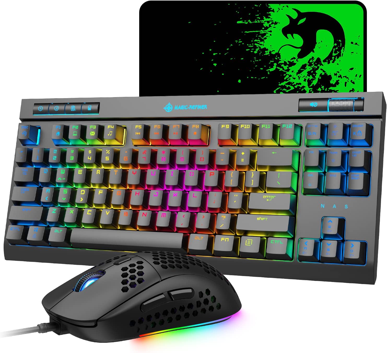 Mechanical Keyboard and Mouse Combo Blue Switch 18 RGB 87 Keys Anti-Ghosting Gaming Keyboard with Hand Rest 6 Button Lightweight Game Mouse up 6400 DPI, Large Mouse Pad for PC Gamer Computer Desktop