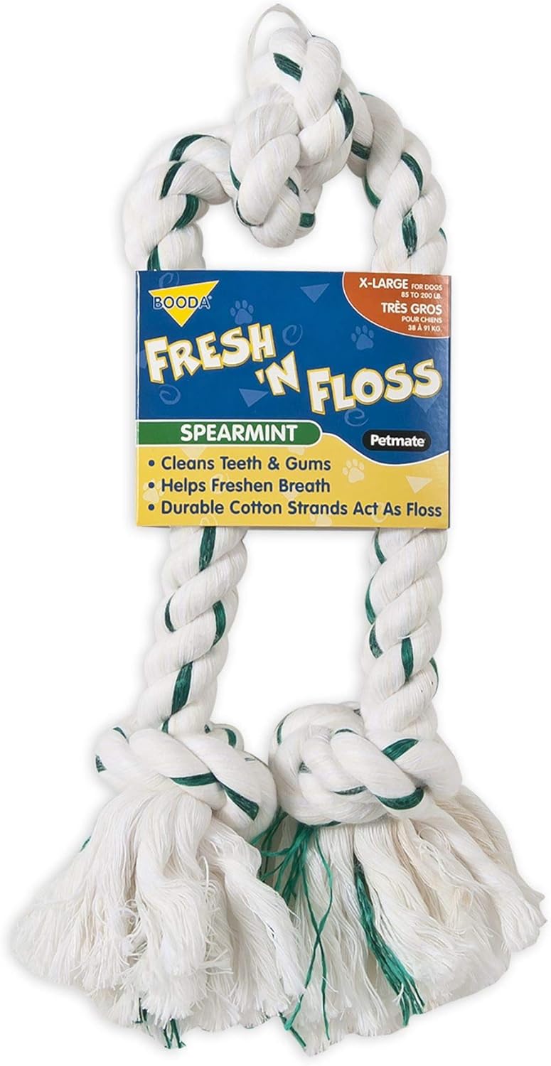 Booda Fresh-N-Floss 3 Knot Tug Rope Dog Toy, Large, Spearmint