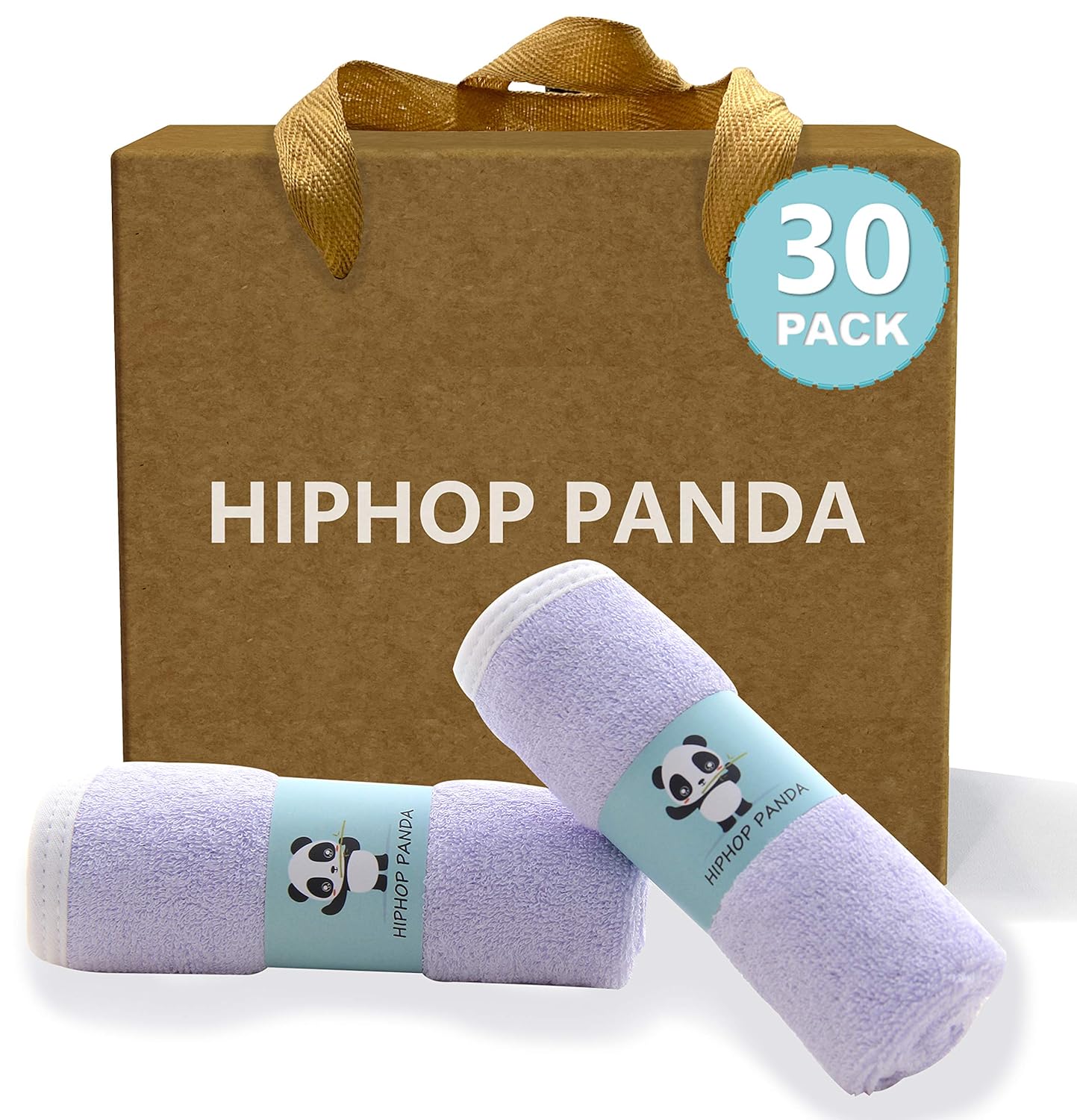 HIPHOP PANDA Baby Washcloths, Rayon Made from Bamboo - 2 Layer Ultra Soft Absorbent Newborn Bath Face Towel - Reusable Baby Wipes for Delicate Skin - Purple, 30 Pack