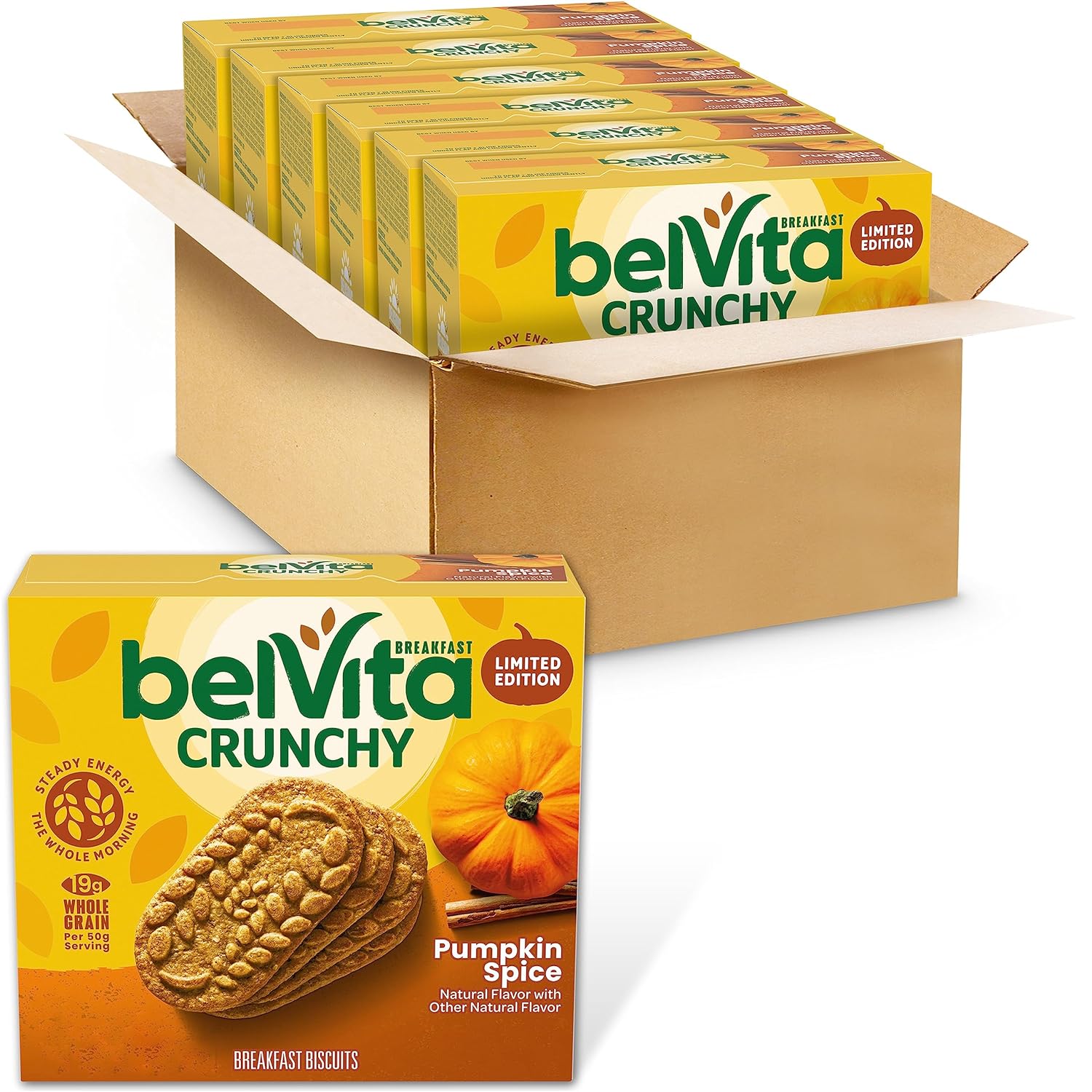 belVita Pumpkin Spice Breakfast Biscuits, 30 Total Packs, 6 Boxes (4 Biscuits Per Pack)