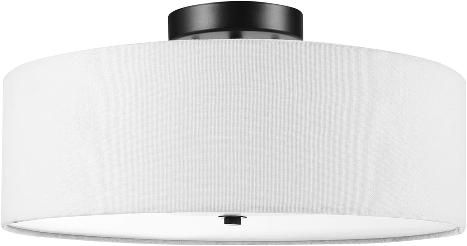 Globe Electric 60315 2-Light Flush Mount Ceiling Light, Dark Bronze, White Linen Shade, Kitchen, Lights, Bathroom, Home Essentials, Bedroom, Closet Light, Lighting Fixtures