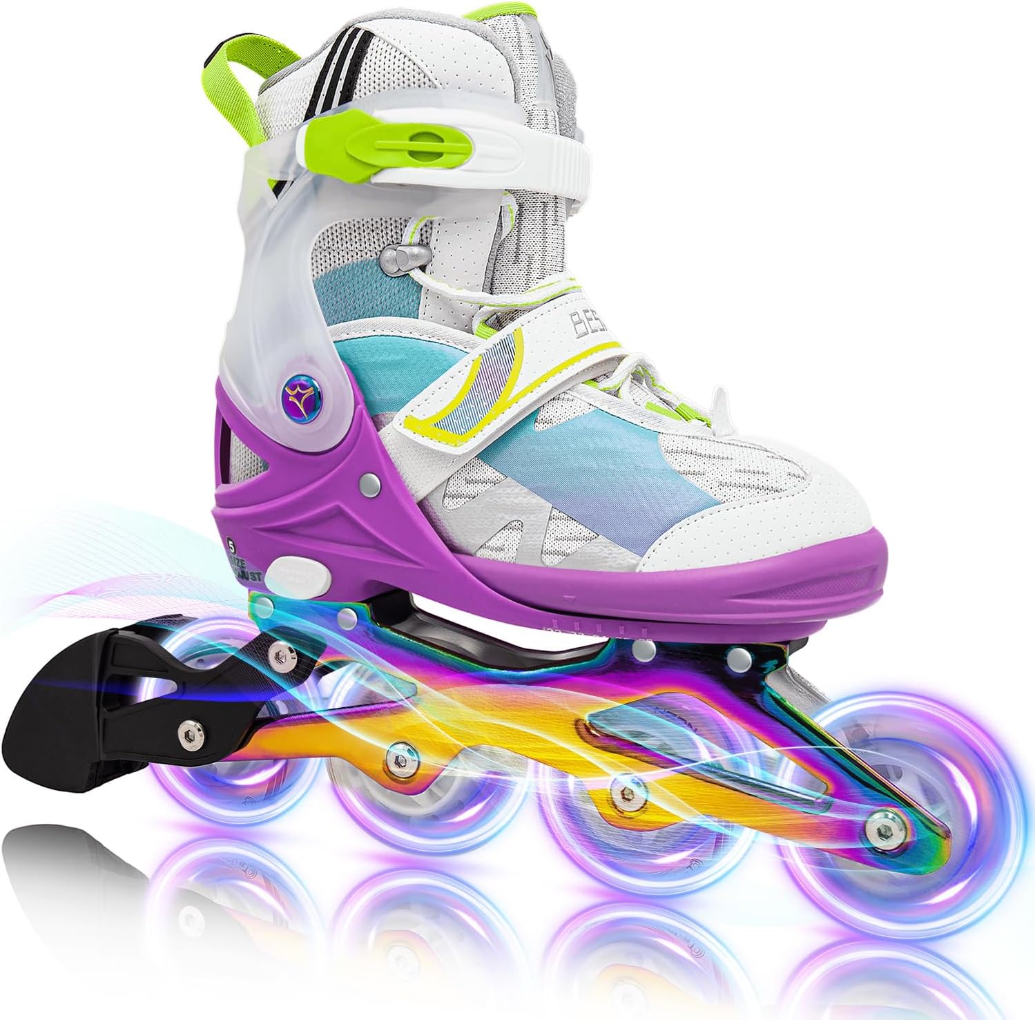 Light up Inline Skates for Kids, 5 Size Adjustable Length and Width Roller Shoes with Full Illuminating Wheels for Girls and Boys, Blades Roller Skates for Beginner Women Adults