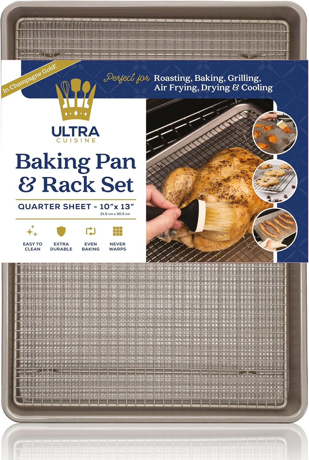 Quarter Baking Sheets with Rack Set by Ultra Cuisine - Quarter Sheet Pans for Baking - Wire Rack Baking Sheet - Nonstick Cooking Sheets and Baking Cooling Rack - Cookie Sheets for Baking 13x9x1