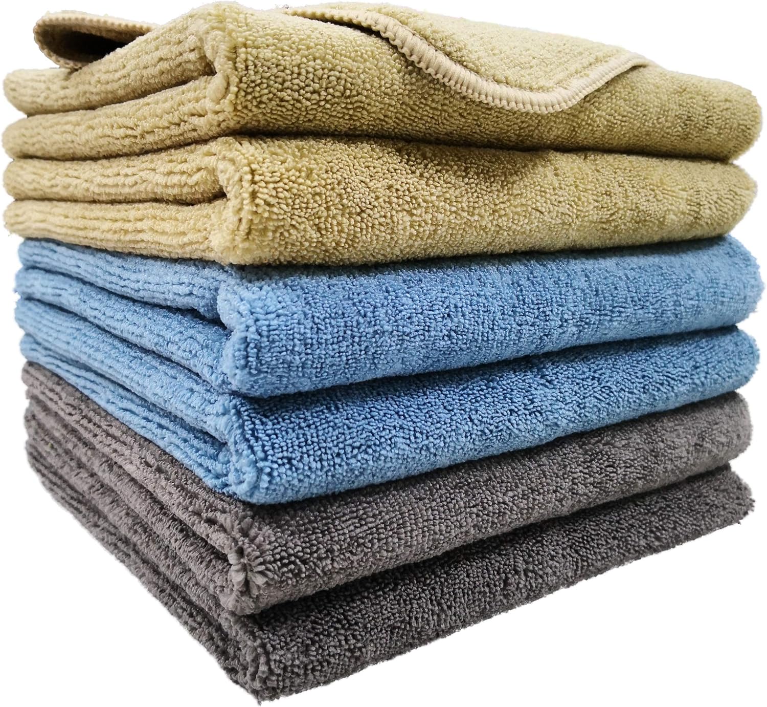 POLYTE Microfiber Cleaning Towel (16x24, 6 Pack, Professional, Blue,Camel,Gray)