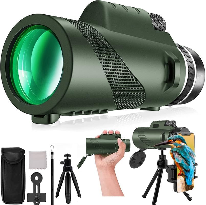 80x100 High Power Monocular Telescope for Smartphone with Tripod, HD Monocular for Adults, Lightweight BAK-4 Prism Monoculars for Hiking Hunting Stargazing Bird Watching Travel Camping