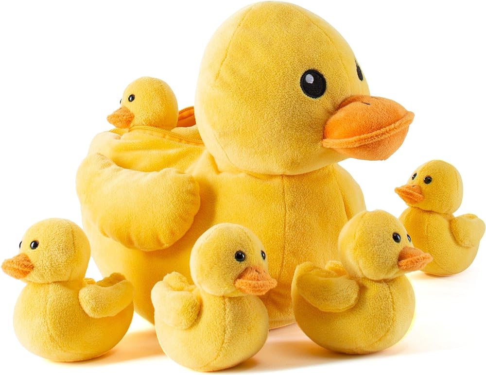 PREXTEX Plush Duck Toys Stuffed Animal with 5 Ducks Baby Stuffed Animals - Big Duck Zippers 5 Little Plush Baby Ducklings - Duck Plush Toys for Kids 3-5 - Duck & Duckling Toy - Gift for Duck Lovers