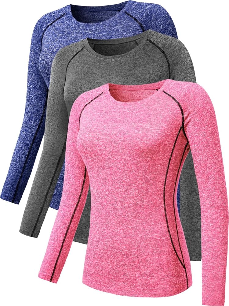 NELEUS Women's 3 Pack Compression Shirts Long Sleeve Yoga Athletic Running T Shirt