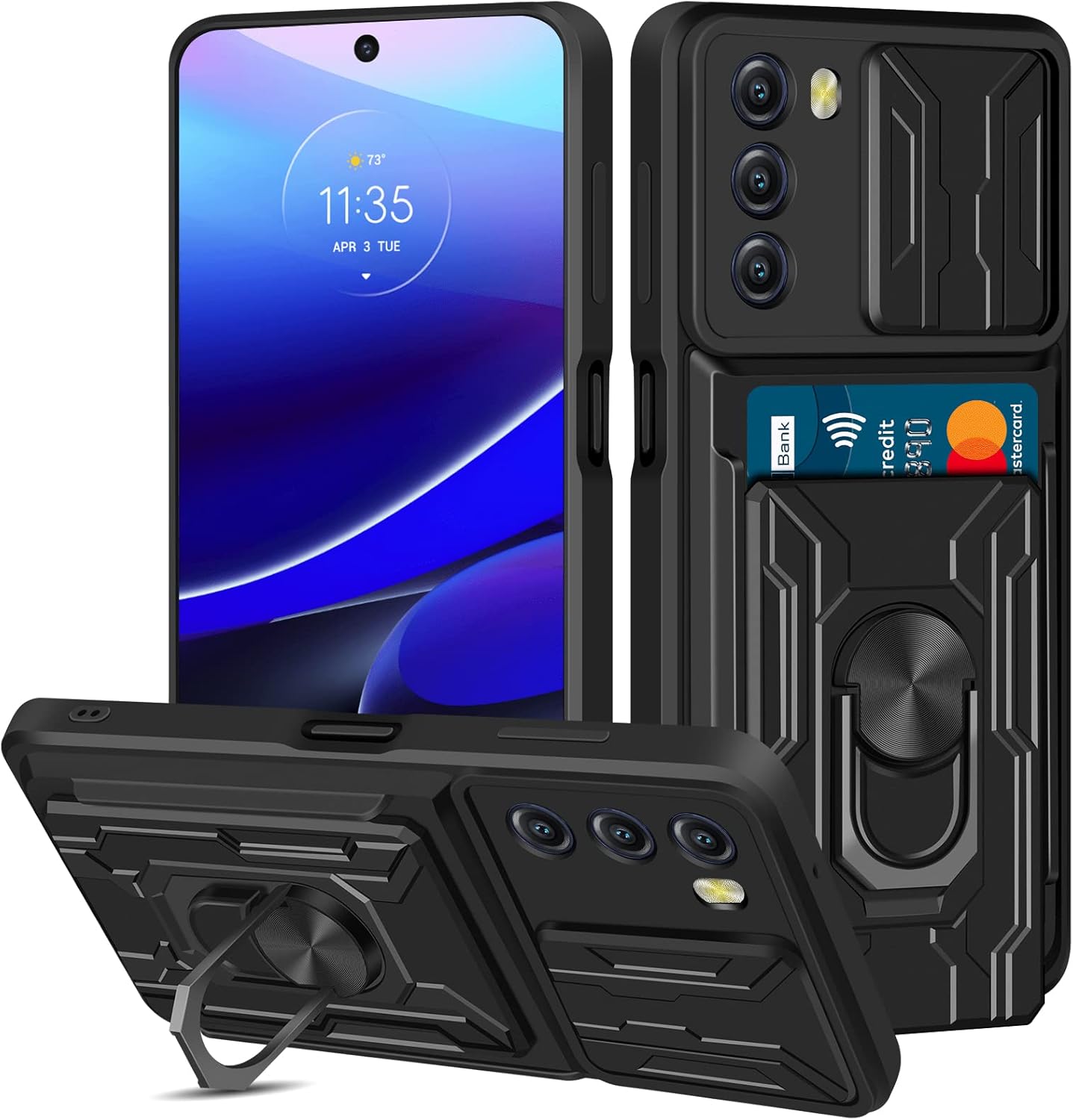 Vofolen for Moto G Stylus 5G 2022 Wallet Case with Camera Protector, Detachable Credit Card Holder Kickstand Ring Stand Rugged Shockproof Armor Heavy Duty Protective Military Grade Cover Black