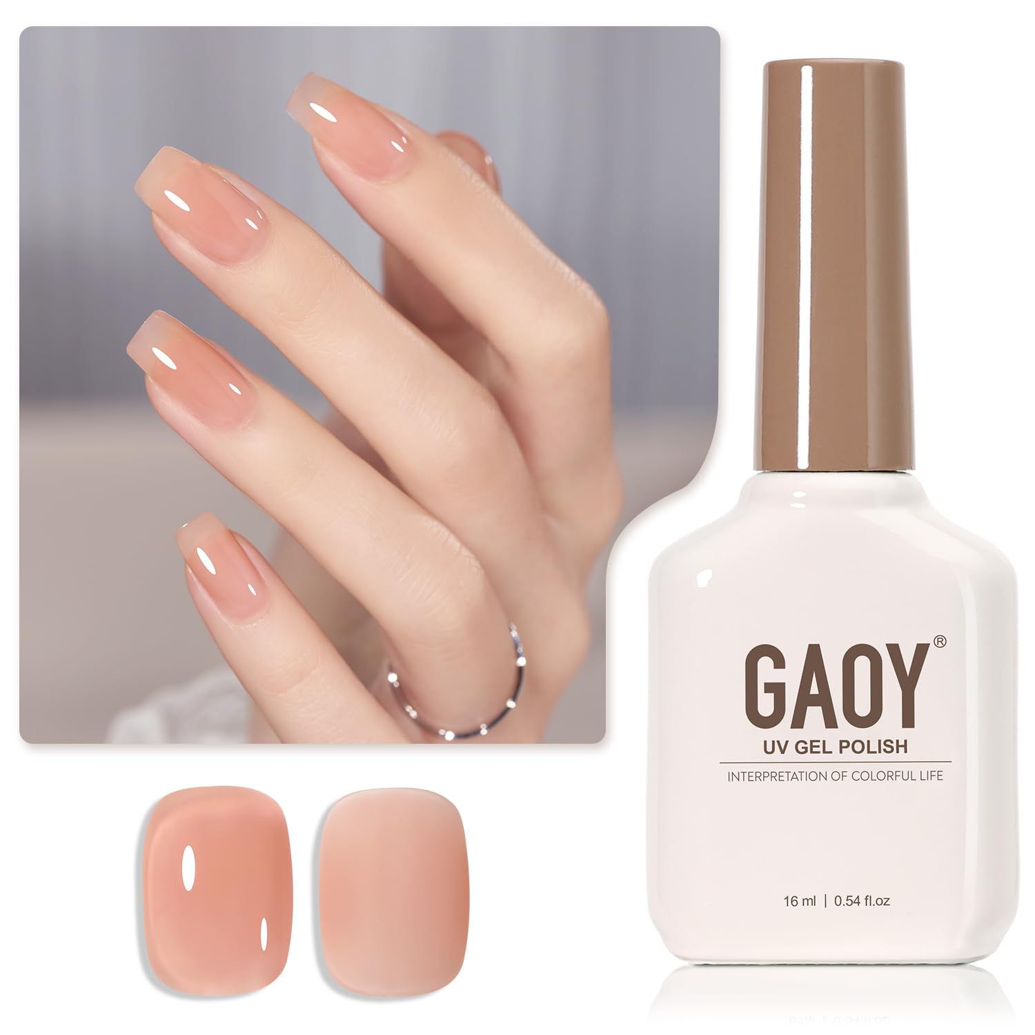 GAOY Jelly Nude Gel Nail Polish, 16ml Sheer Peach Translucent Gel Polish, UV Light Cure for Nail Art DIY, 1713 Rose Salt