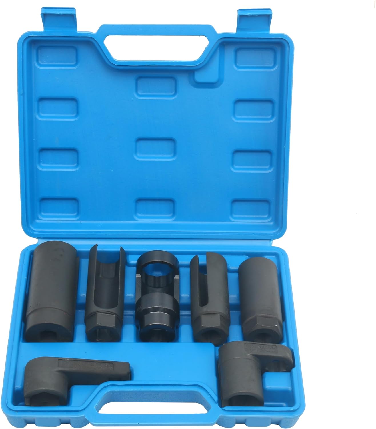 8MILELAKE 7pcs 7/8 O2 Oxygen Sensor Socket Set, Universal Puller and Removal Tool Oil Pressure Sending Unit Master Sensor Socket Set