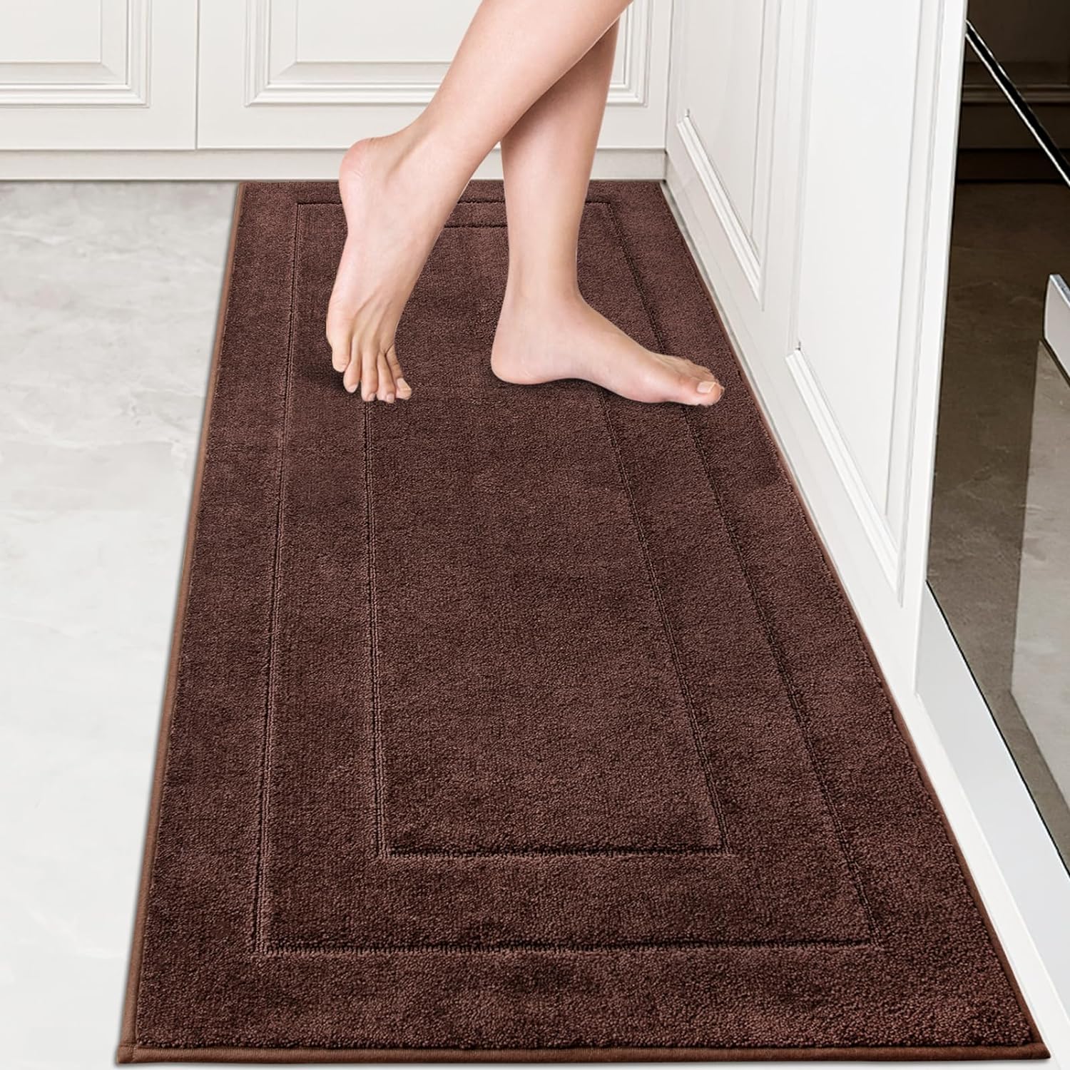 PURRUGS Machine Washable Kitchen Runner Rug 24" x 59", Non-Slip/Skid Hallway Runner Rug, Super Absorbent Soft Area Rug for Kitchen, Hallway & Laundry, Brown