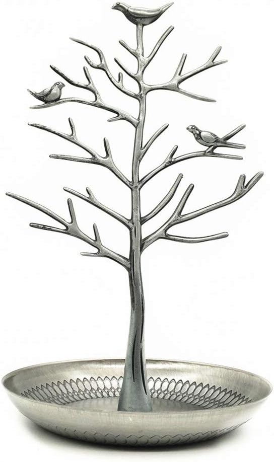 Little Birds Tree Jewelry Earring Necklace Display Stand Jewelrys Storage Towers (Ancient silver)