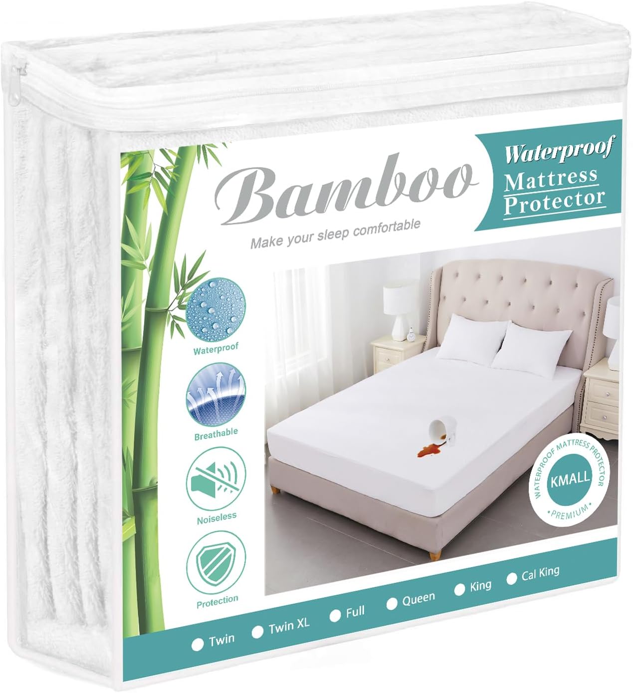 Twin Size Cooling Waterproof Mattress Protector Pad Bed Cover,Bamboo Terry Top Breathable Fitted Sheet Style Deep Pocket Soft Noiseless Waterproof Matress Protector Twin for Bed Kids Adults White