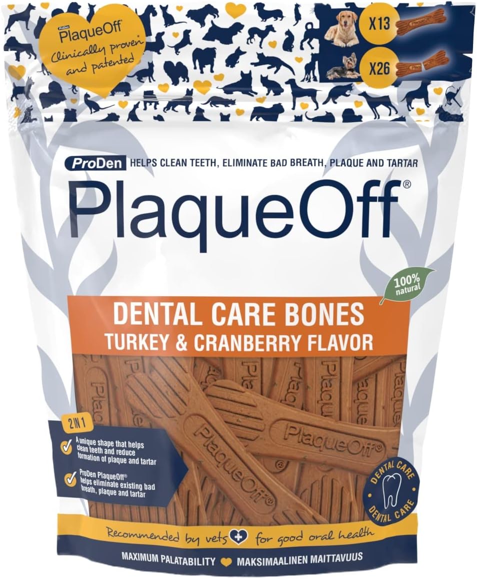 ProDen PlaqueOff System Dental Care Bones for Dogs - Dog Breath Freshener & Plaque Remover - Dog Teeth Cleaning for a Healthy Mouth - Turkey Cranberry Flavor - 17 oz