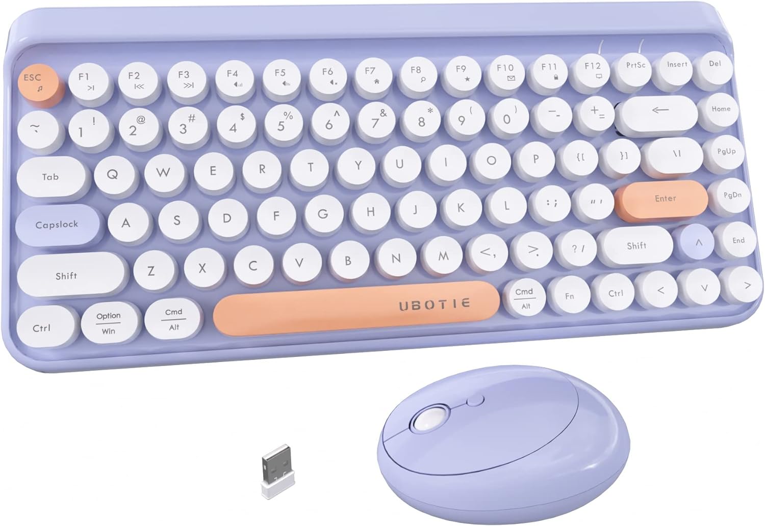 UBOTIE 84Keys Colorful Wireless Computer Keyboards and Mice Combos, Mini Compact Retro Typewriter Design Laptop Keyboards with 2.4GHz USB Nano (Purple)