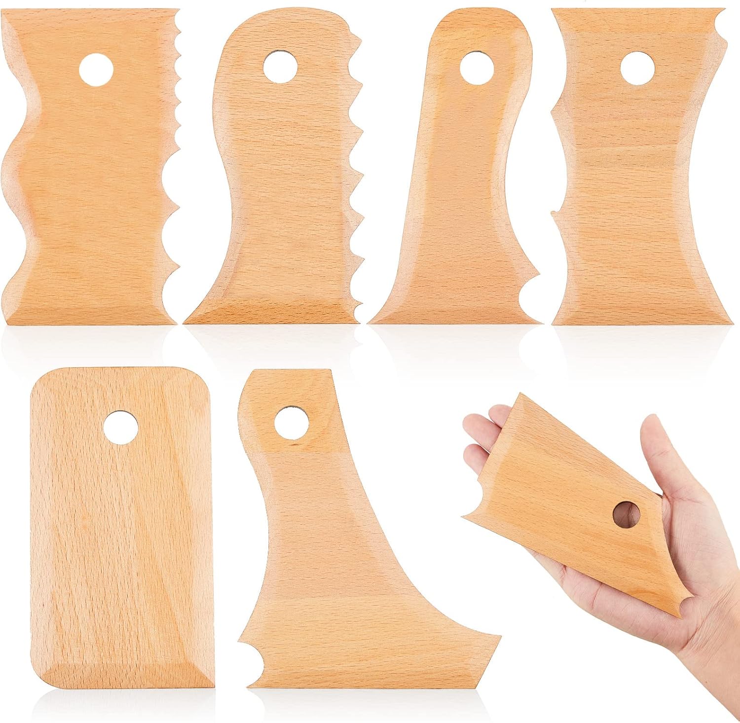 7 Pieces Big Size Pottery Foot Shaper Tools Pottery Trimming Tools Pottery Profile Rib Bundle Foot Shaper for Pottery Ceramics for Carving Clay Molds Clay Ceramics, Beech Wood