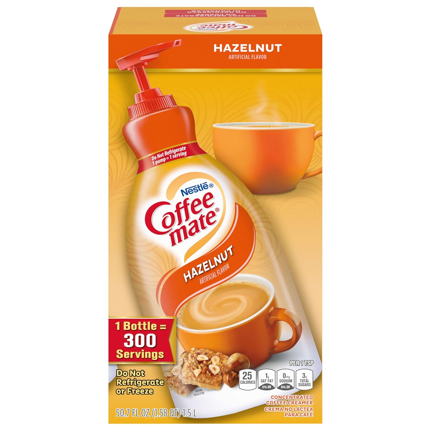 Nestle Coffee Mate Coffee Creamer, Hazelnut, Concentrated Liquid Pump Bottle, Non Dairy, No Refrigeration, 50.7 Ounces