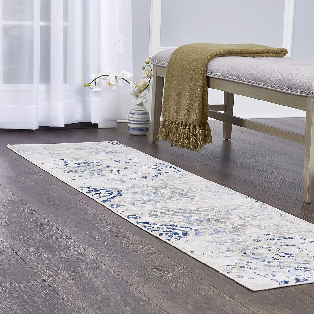 Home Dynamix Melrose Audrey Area Rug, 2x7 Runner, Ivory/Blue