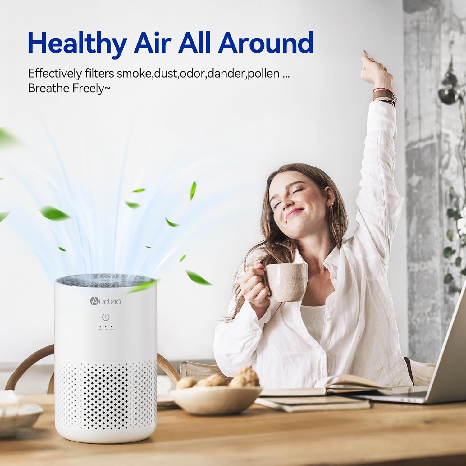 H13 Air Purifier for Bedroom 588 Ft,20dB Quiet Air Cleaner with USB Cable for Home Desktop Office,Portable True HEPA Air Filter For Pets Hair Smoke Dust Odor with Aromatherapy Function White