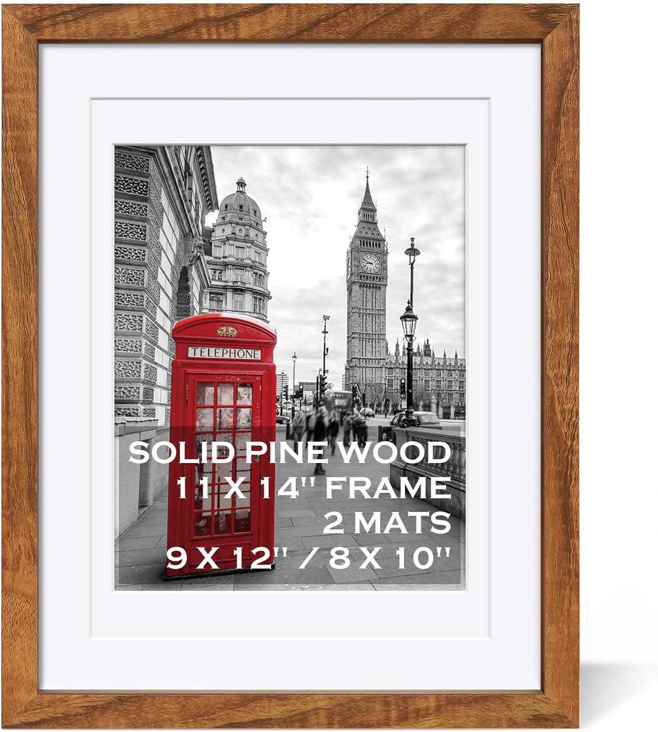 11x14 Picture Frame Solid Wood Display 8x10 Picture Frame or 9x12 with Mat or 11x14 Frame without Mat - Photo Frame 11x14 inch with 2 Mats for Wall Mounting or Table Top