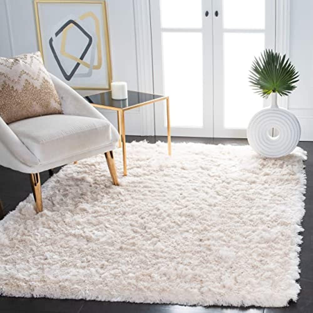 SAFAVIEH Paris Shag Collection Area Rug - 6' x 9', Ivory, Handmade Silken Glam, 2.5-inch Thick Ideal for High Traffic Areas in Living Room, Bedroom (SG511-1212)