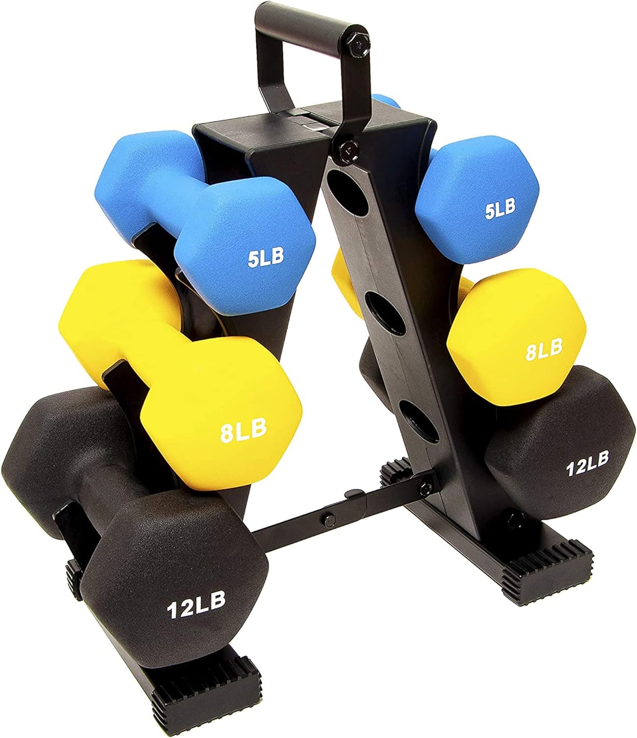 BalanceFrom Neoprene Coated Hexagon Workout Hand Weight Dumbbell Set with Stand, Multiple Colors, Multiple Sizes