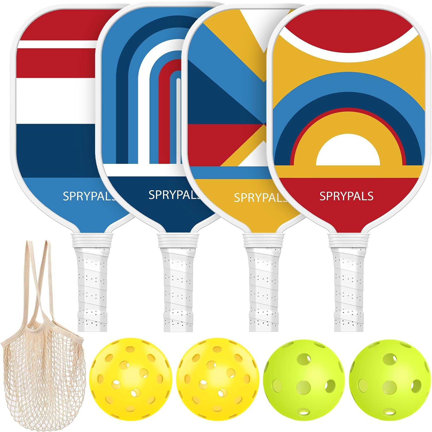 Pickleball Paddles Set, 4 Premium Wood Pickleball Paddles with 4 Pickleball Balls & 1 Carry Bag, Pickleball Rackets with Ergonomic Cushion Grip for Beginner & Intermediate Players Gifts for Women Men