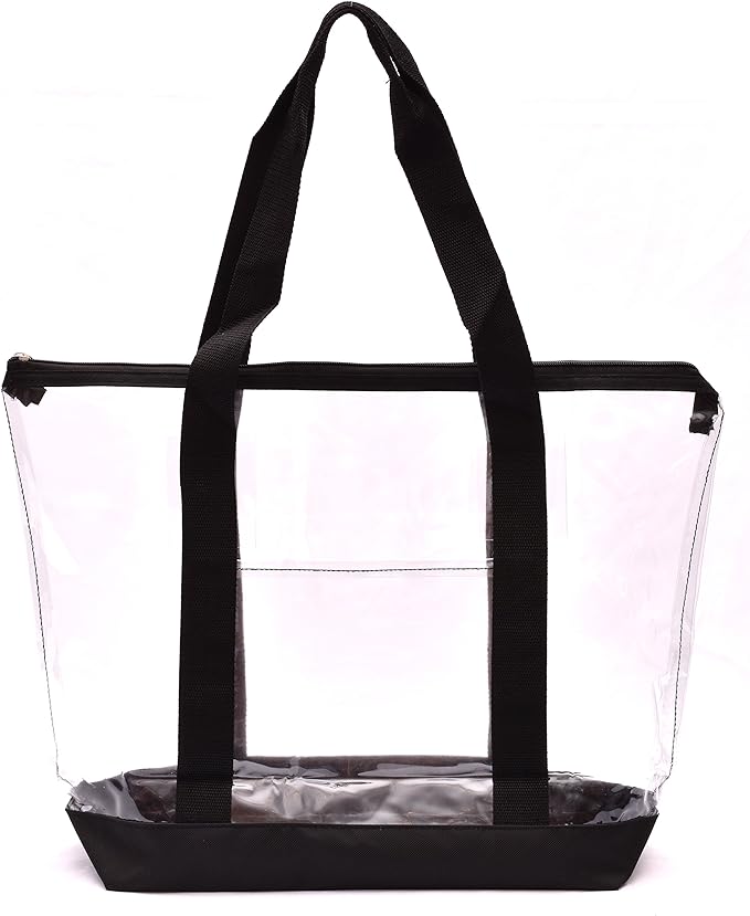 My daughter needed this for her job. It is a great bag. Inexpensive and zips up. Tons of room inside. Shoulder strap. Also great for sporting events or anywhere you need a clear bag!!! Several colors available