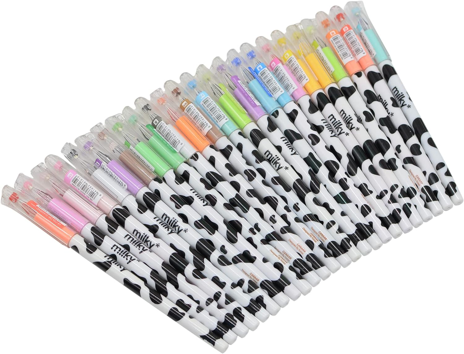 Yansanido 24 Pcs of 12 Colors Kawaii Cow Design Gel Pen for Office School Home Travel and Gift for Friends and students (24)