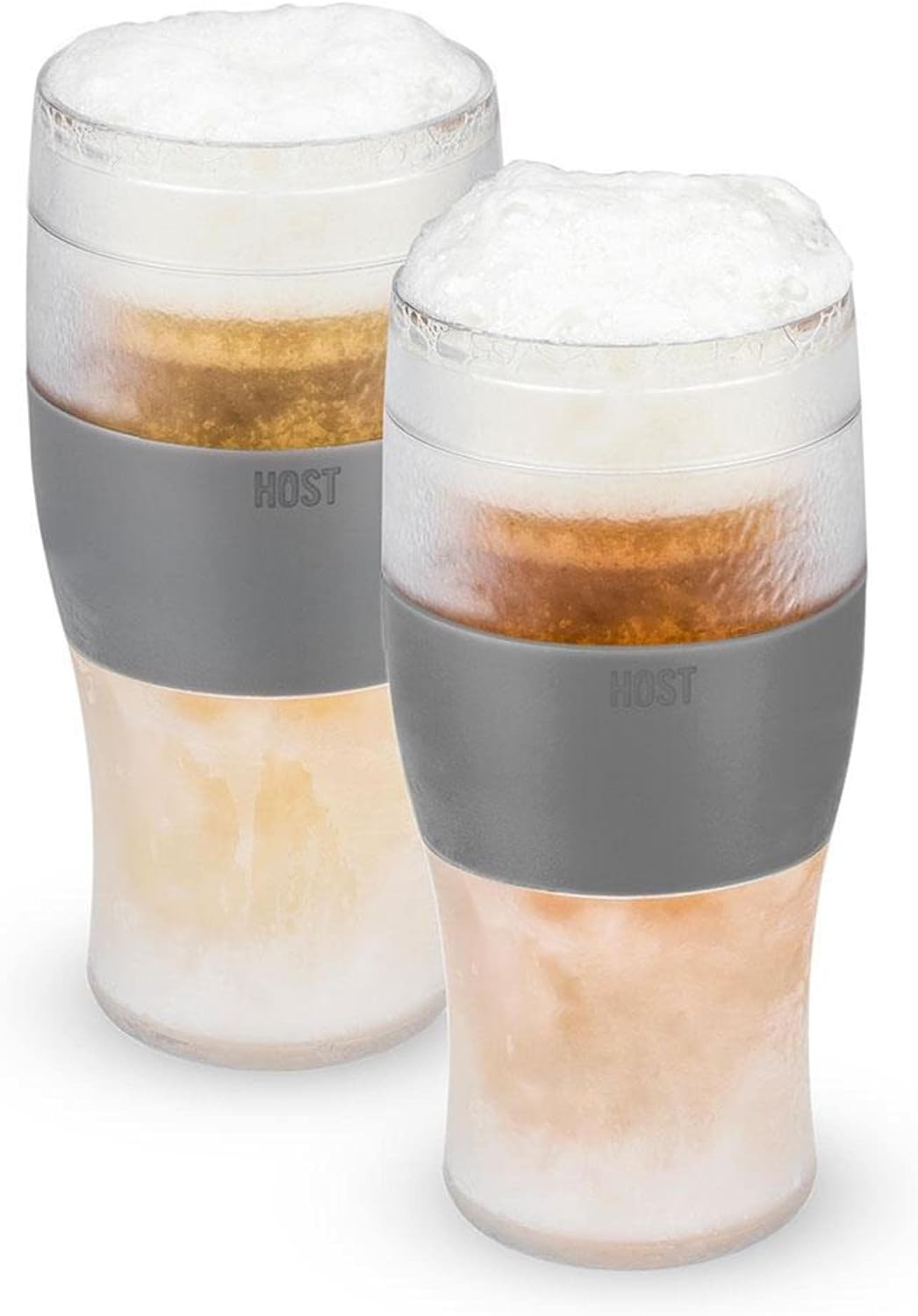 Host FREEZE Beer Glasses, Frozen Beer Mugs, Freezable Pint Glass Set, Insulated Beer Glass to Keep Your Drinks Cold, Double Walled Insulated Glasses, Tumbler for Iced Coffee, 16oz, Set of 2, Gray