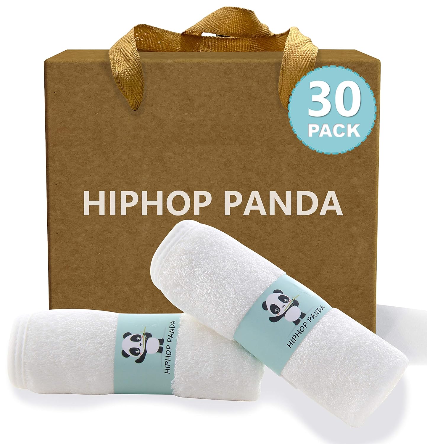 HIPHOP PANDA Baby Washcloths, Rayon Made from Bamboo - 2 Layer Ultra Soft Absorbent Newborn Bath Face Towel - Reusable Baby Wipes for Delicate Skin - White, 30 Pack