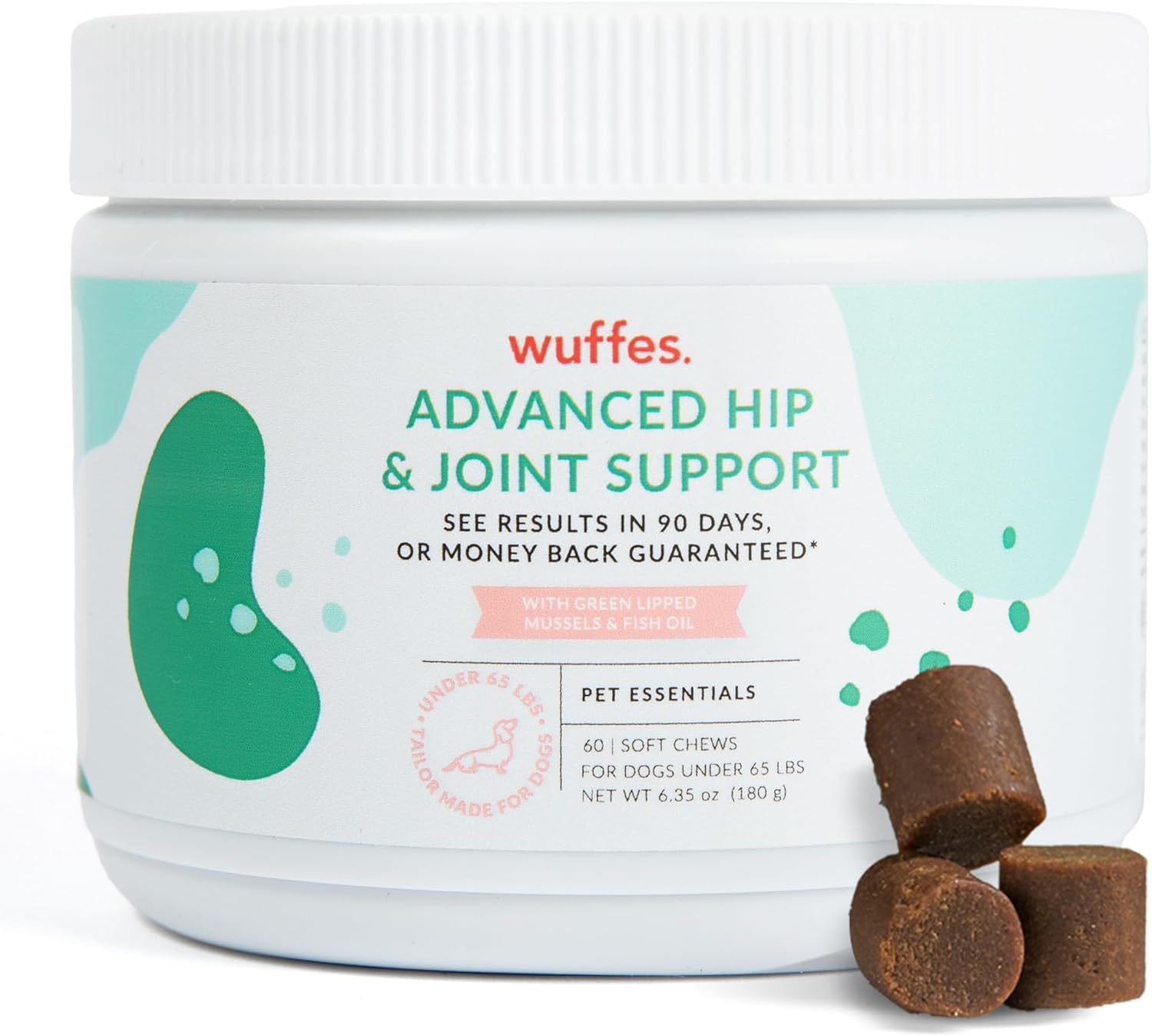 Wuffes Chewable Dog Hip and Joint Supplement for Small & Medium Breeds - Glucosamine & Chondroitin Chews - Dog Joint Supplements & Vitamins - Extended Joint Care - 60 Ct