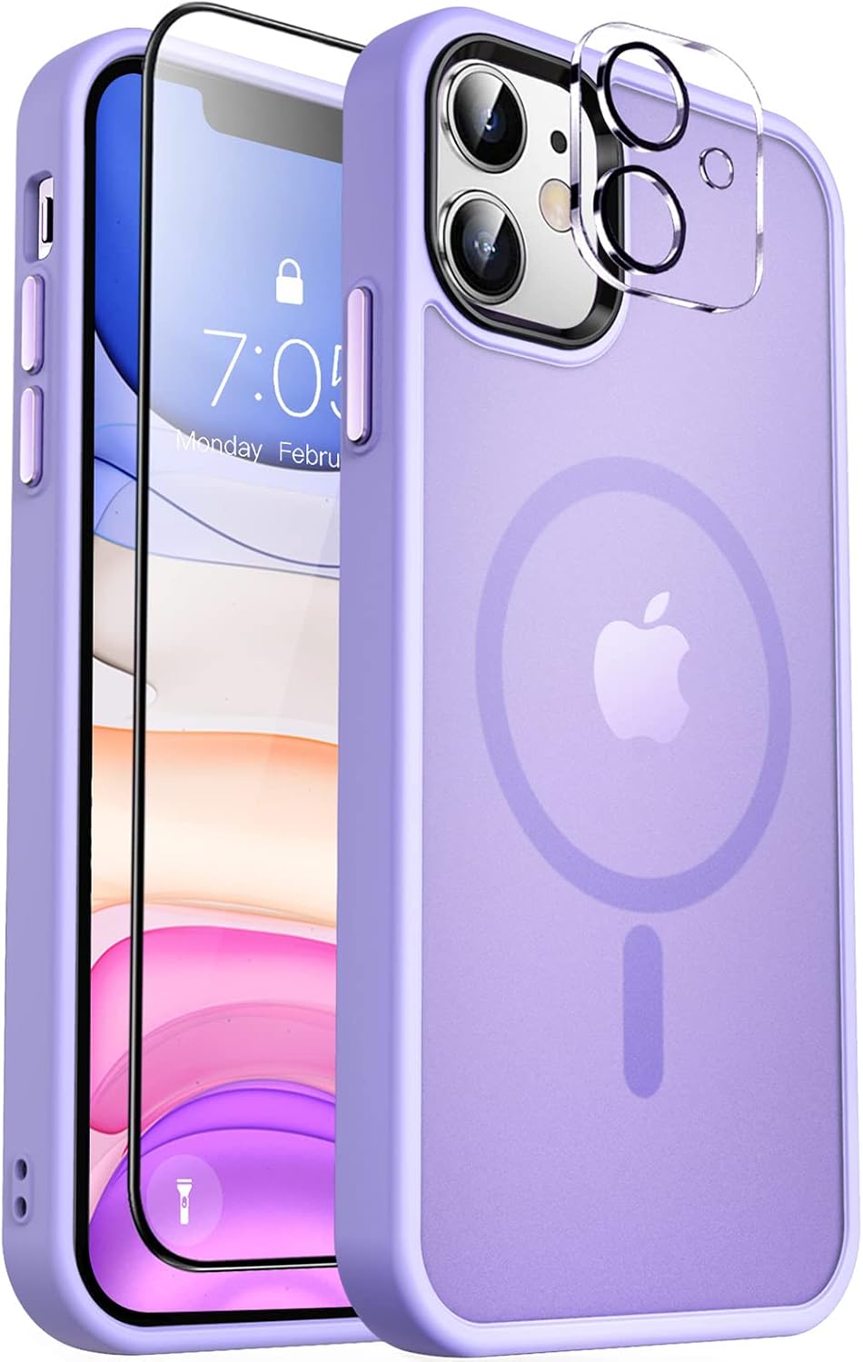 MOCCA Strong Magnetic for iPhone 11 Phone Case,[Compatible with Magsafe][Glass Screen Protector+Camera Lens Protector] Slim Thin Shockproof Cover Case for iPhone 11 6.1 inch, Light Purple